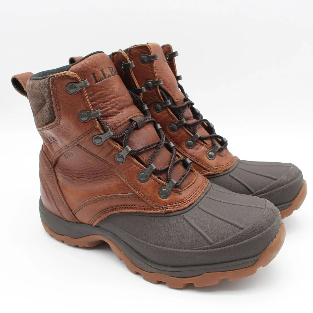 LL Bean Storm Chaser Boots Mens Size 8M Brown Leather Insulated 200g Waterproof